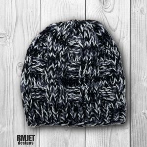 *NEW* Black Blue Gray HEMP Wool Textured Handmade Hand Knit Beanie hat